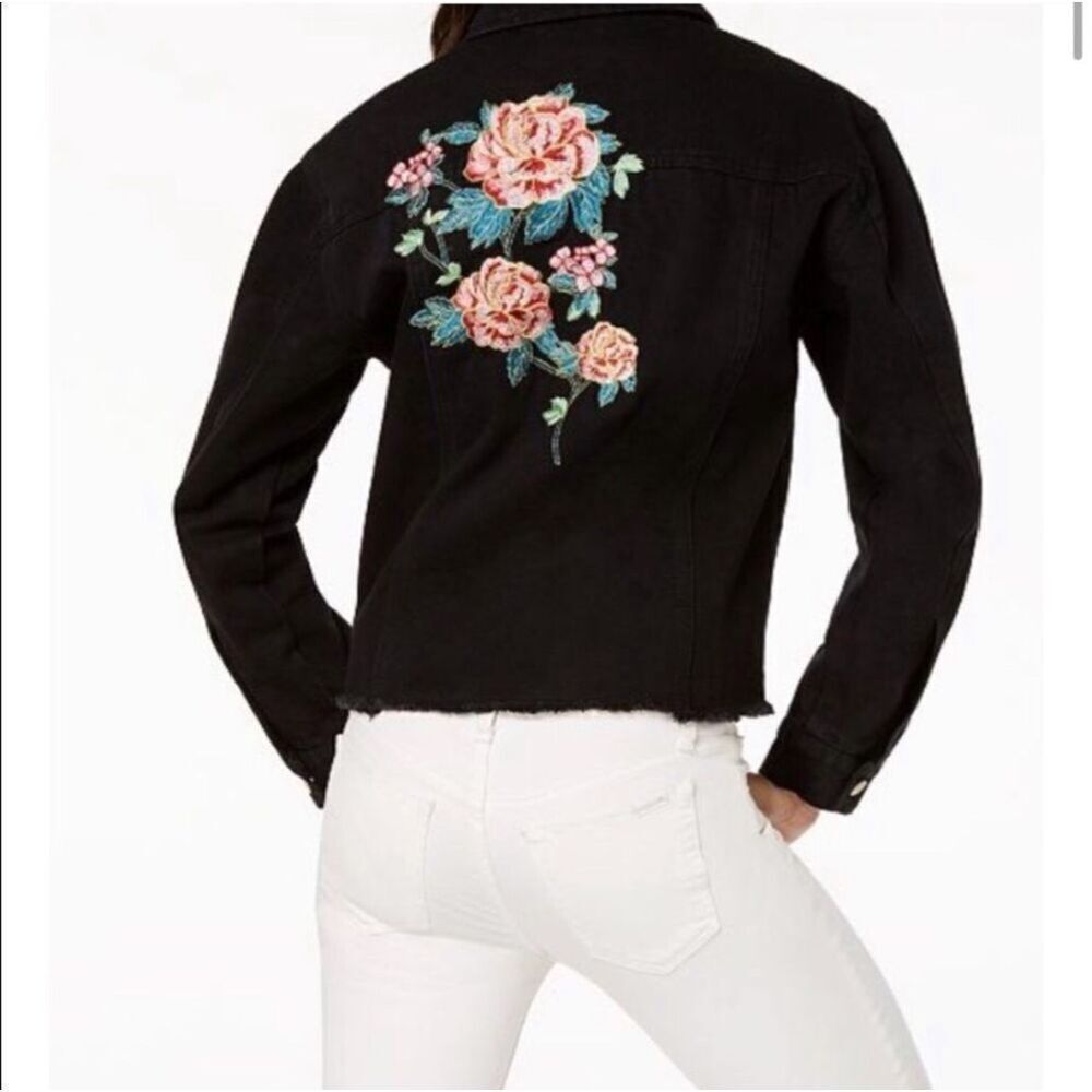 Say What ? Embroidered Floral Denim Jacket Size Small